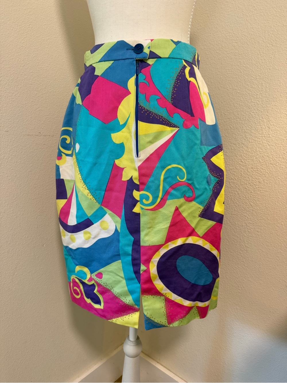 Vintage Louis Feraud Ilse Blaum Bright Multicolor Abstract Print Midi Skirt Rare